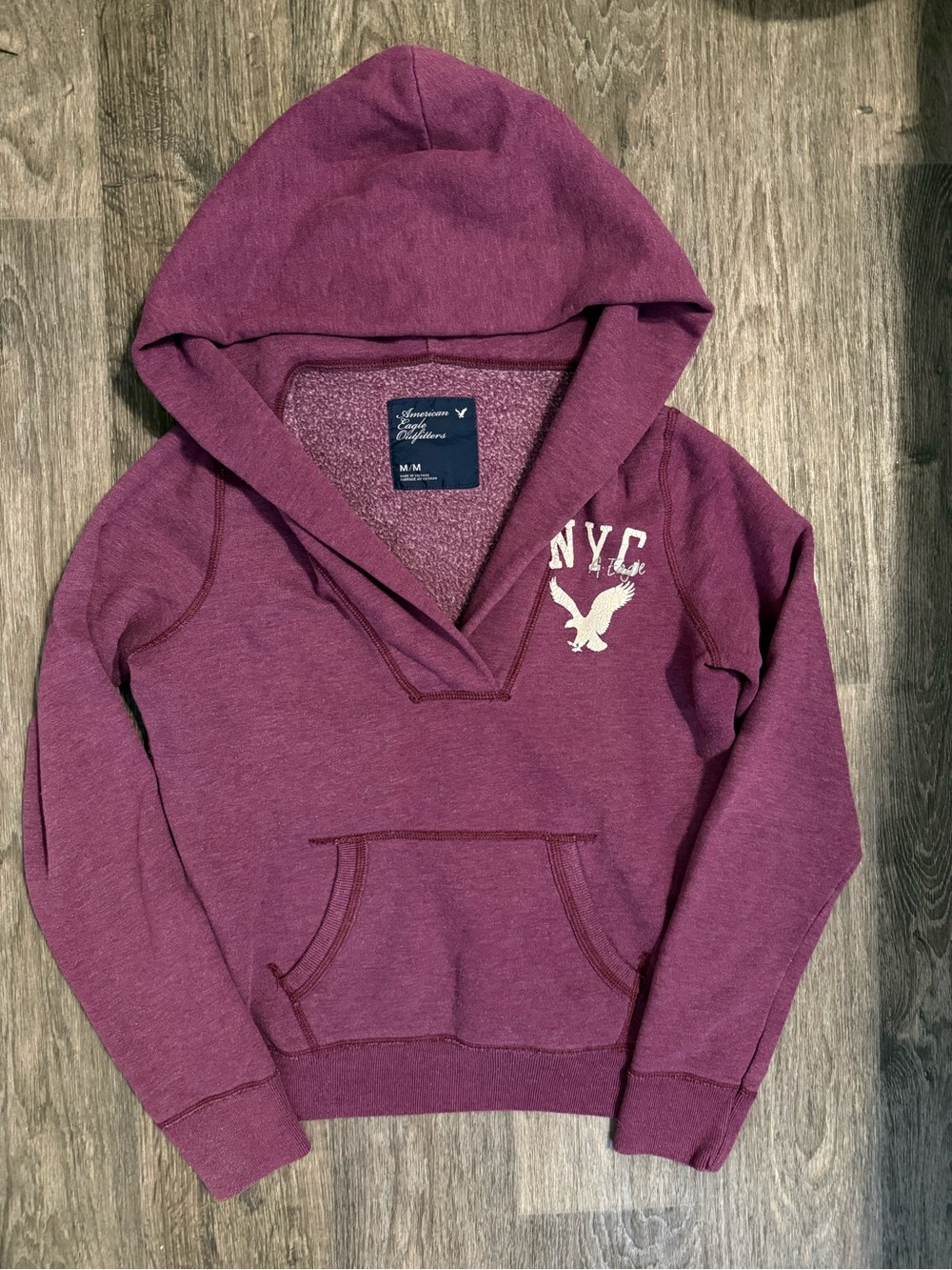 Y2K American Eagle Outfitters Plum Hoodie with NYC Logo
